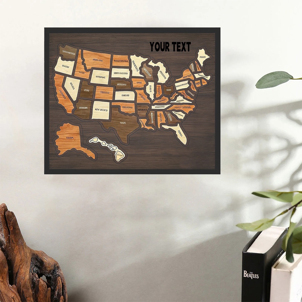 Home Decor Usa - Customizable Wooden USA Travel Map Puzzle