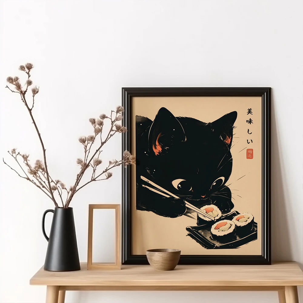 Home Decor Aesthetic Pinterest - Cute Animal Japanese Sushi Chef Black