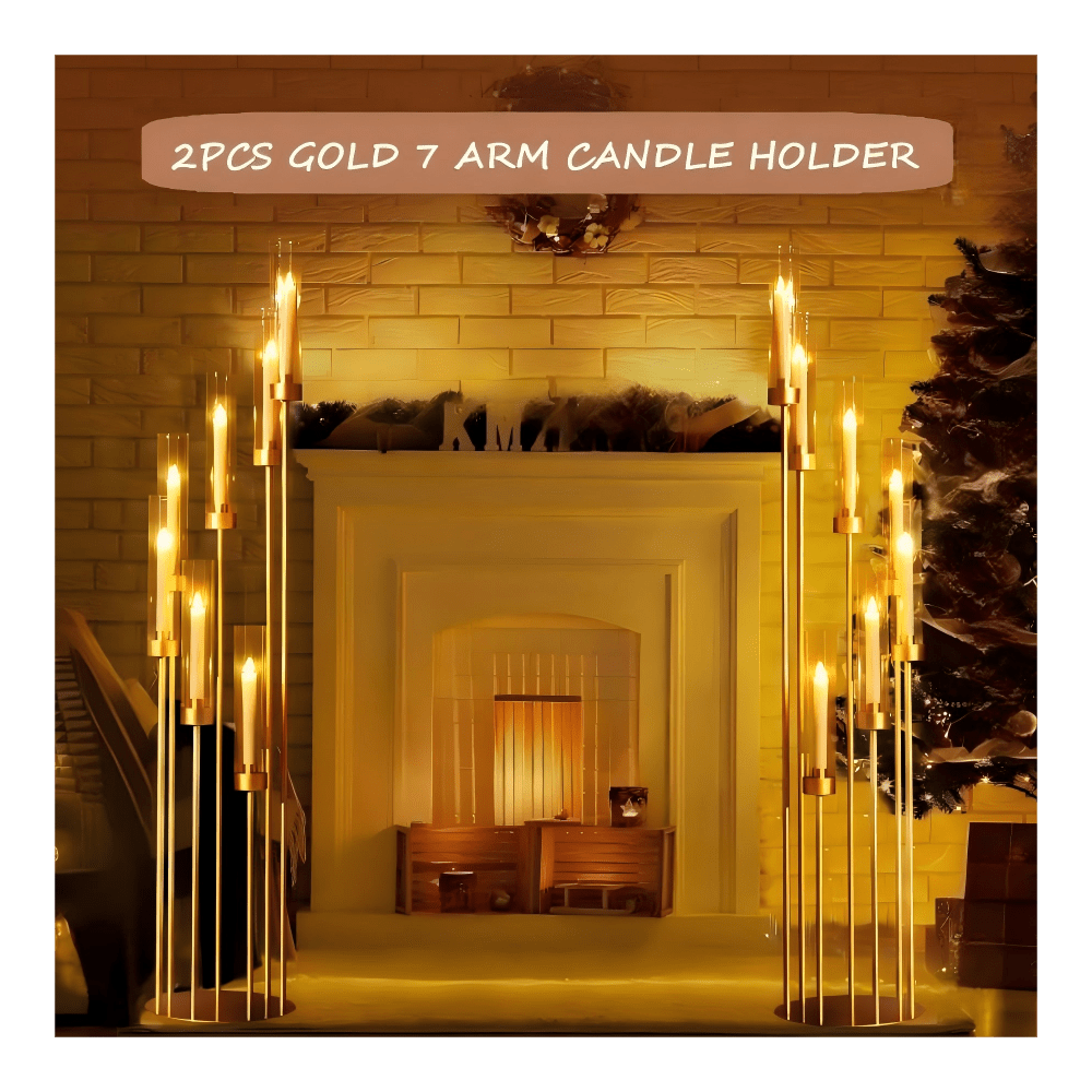 Home Decor Gold - 2Pcs 7Arm Gold Floor Candelabra Centerpieces