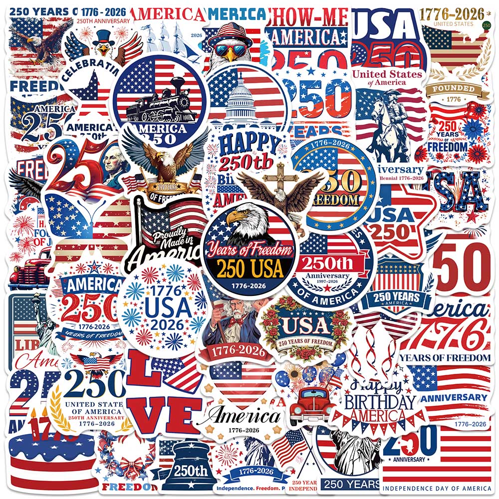 Home Decor Usa - 50PCS USA Patriotic Anniversary Stickers for
