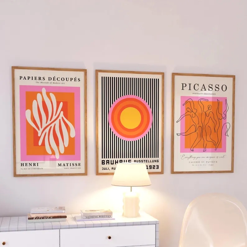 3pcsModern Orange  Bauhaus And - Home Decor On Wall recension och pris