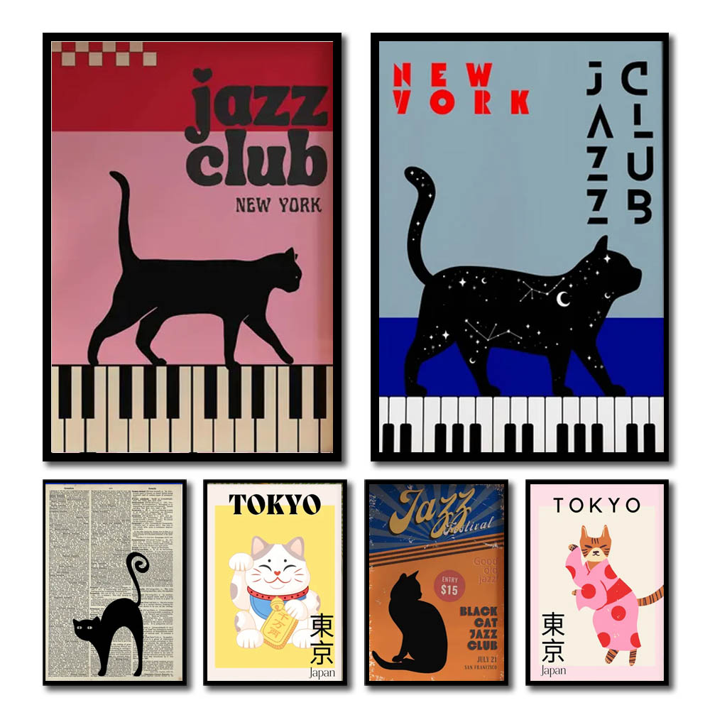 1pc Black Cat with Piano Canva - Home Decor Aesthetic Pinterest recension och pris