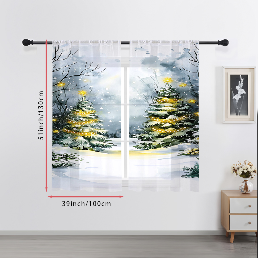 2PCS Sheer Curtains Watercolor - Home Decor Xmas Tree recension och pris